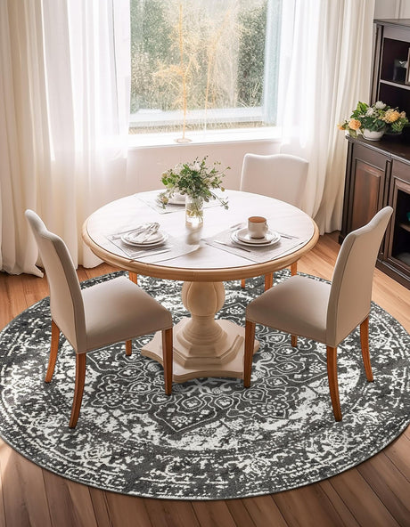 Dark Gray 7' 10 x 7' 10 Richmond Round Area Rug Vintage Distressed Look Traditional Design Carpet for Unique Home Interior Design for Sale at Rug Engine