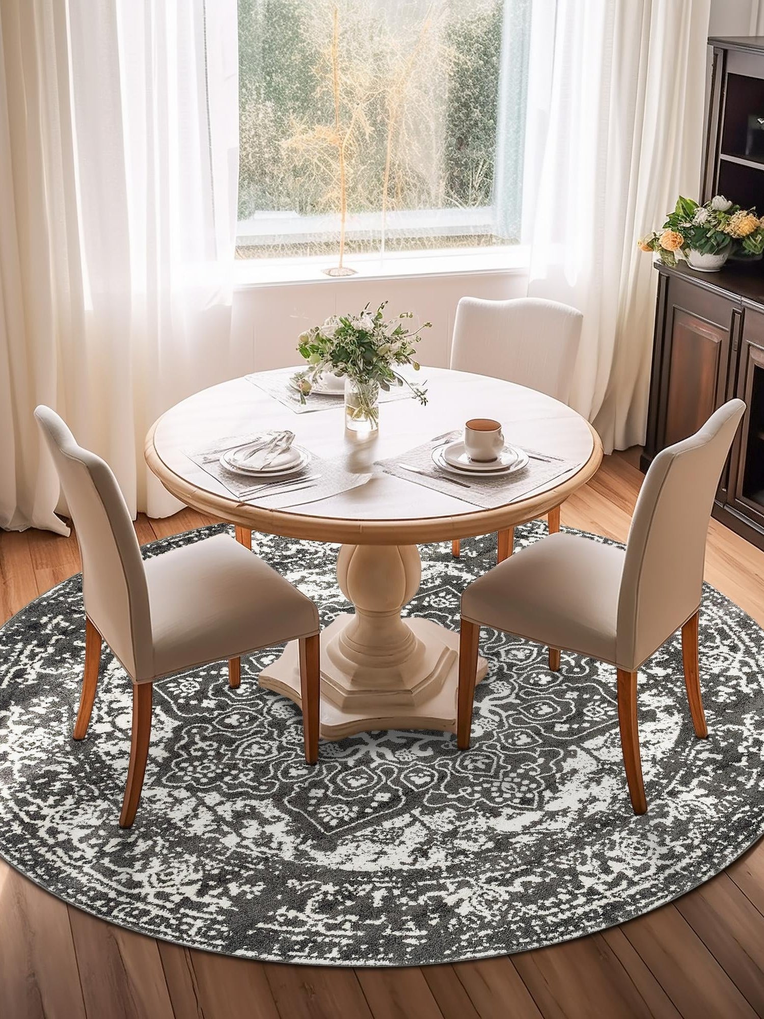 Dark Gray 5' 3 x 5' 3 Richmond Round Area Rug Vintage Distressed Look Traditional Design Carpet for Unique Home Interior Design for Sale at Rug Engine