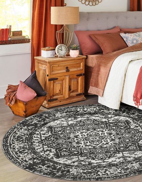 Dark Gray 3' 1 x 3' 1 Richmond Round Area Rug Vintage Distressed Look Traditional Design Carpet for Unique Home Interior Design for Sale at Rug Engine