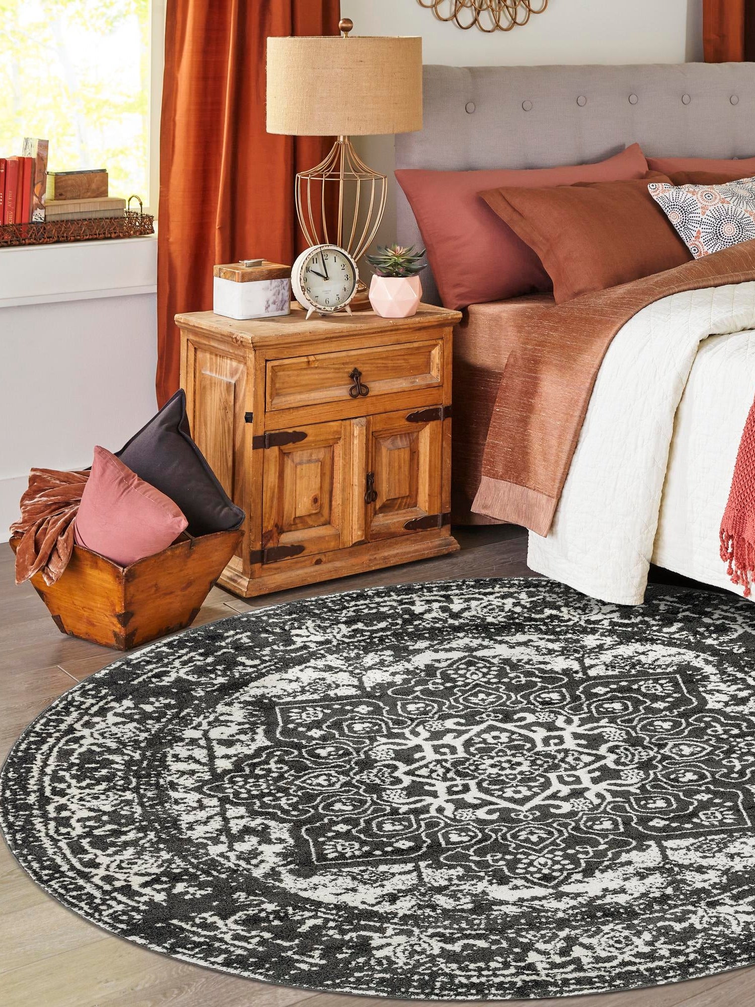 Dark Gray 5' 3 x 5' 3 Richmond Round Area Rug Vintage Distressed Look Traditional Design Carpet for Unique Home Interior Design for Sale at Rug Engine