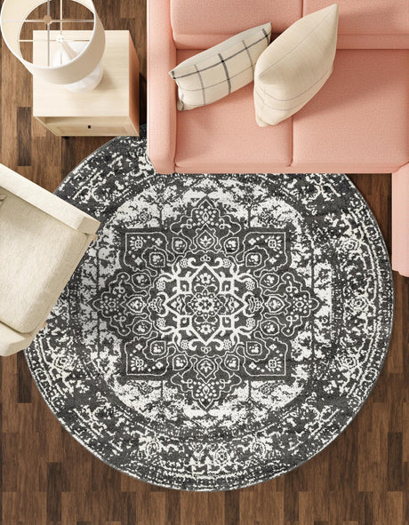 Dark Gray 3' 1 x 3' 1 Richmond Round Area Rug Vintage Distressed Look Traditional Design Carpet for Unique Home Interior Design for Sale at Rug Engine