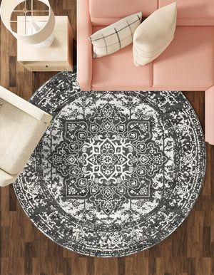 Dark Gray 5' 3 x 5' 3 Richmond Round Area Rug Vintage Distressed Look Traditional Design Carpet for Unique Home Interior Design for Sale at Rug Engine