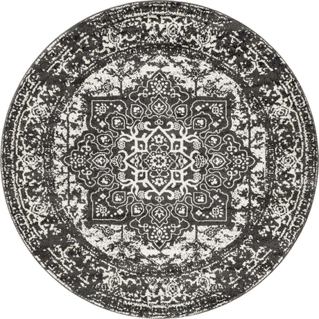 Dark Gray 7' 10 x 7' 10 Richmond Round Area Rug Vintage Distressed Look Traditional Design Carpet for Unique Home Interior Design for Sale at Rug Engine