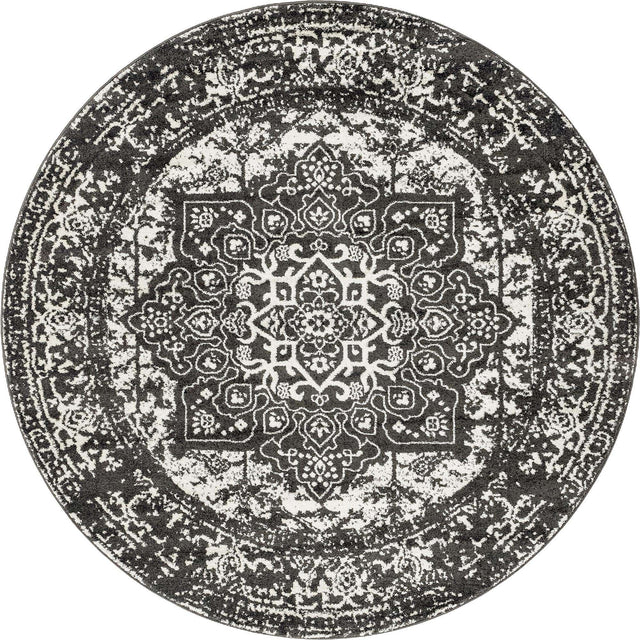 Dark Gray 7' 10 x 7' 10 Richmond Round Area Rug Vintage Distressed Look Traditional Design Carpet for Unique Home Interior Design for Sale at Rug Engine