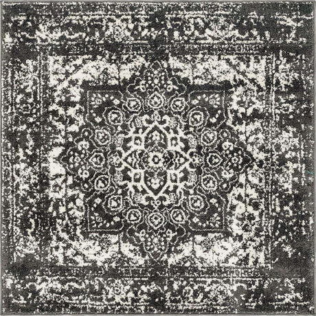 Dark Gray 4' 1 x 4' 1 Richmond Square Area Rug Vintage Distressed Look Traditional Design Carpet for Unique Home Interior Design for Sale at Rug Engine