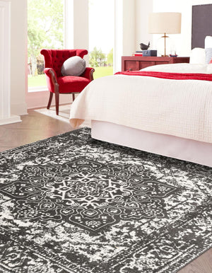Dark Gray 5' 3 x 5' 3 Richmond Square Area Rug Vintage Distressed Look Traditional Design Carpet for Unique Home Interior Design for Sale at Rug Engine