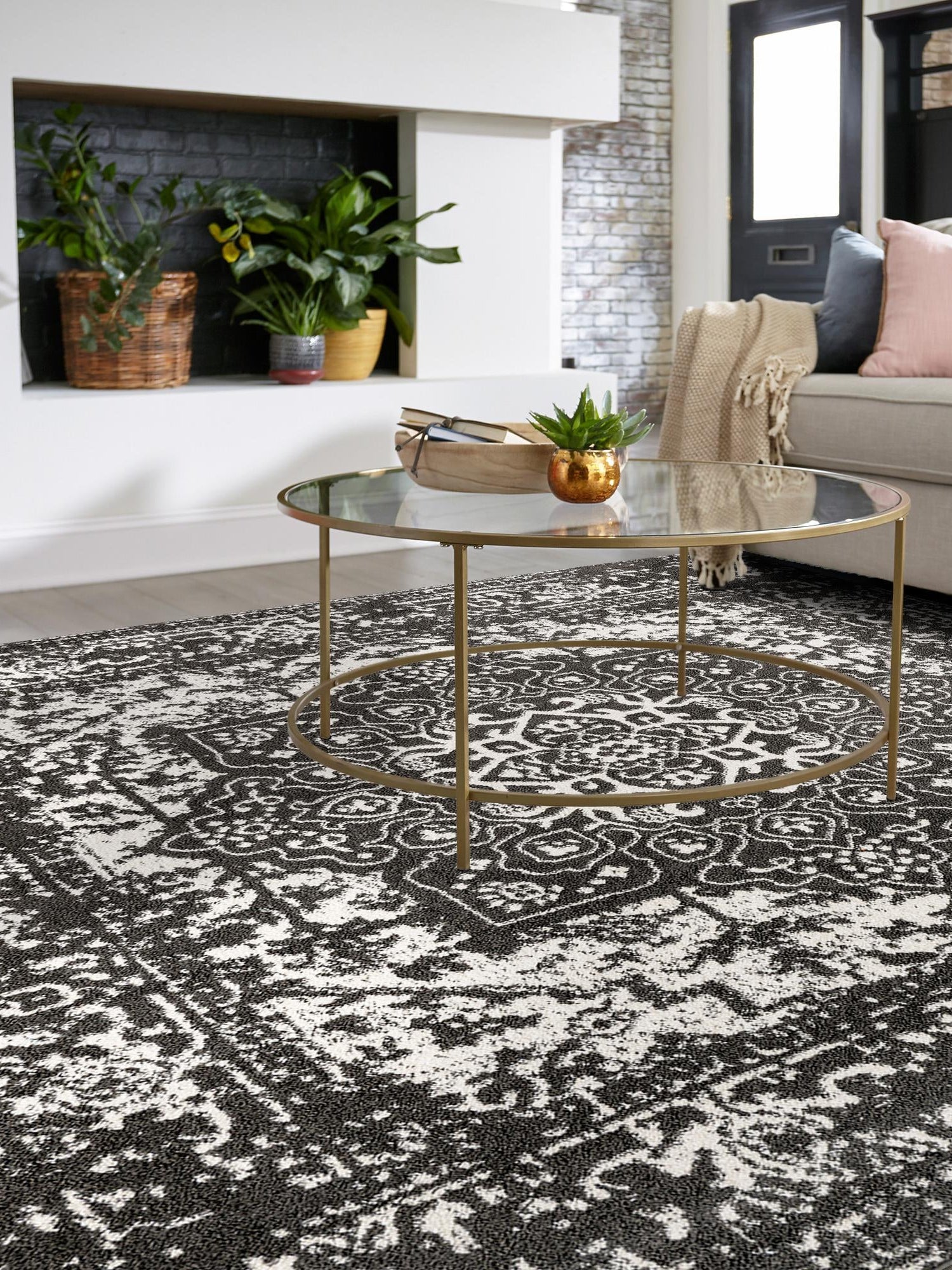 Dark Gray 5' 3 x 5' 3 Richmond Square Area Rug Vintage Distressed Look Traditional Design Carpet for Unique Home Interior Design for Sale at Rug Engine
