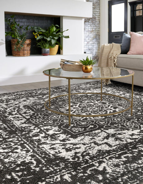 Dark Gray 5' 3 x 5' 3 Richmond Square Area Rug Vintage Distressed Look Traditional Design Carpet for Unique Home Interior Design for Sale at Rug Engine