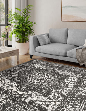 Dark Gray 5' 3 x 5' 3 Richmond Square Area Rug Vintage Distressed Look Traditional Design Carpet for Unique Home Interior Design for Sale at Rug Engine