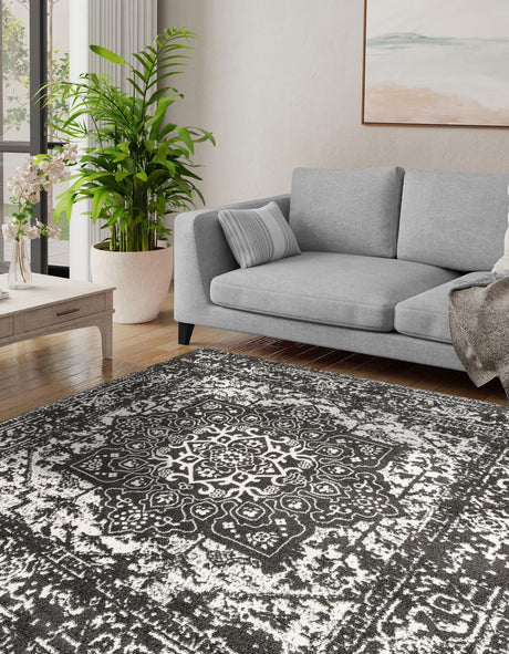 Dark Gray 5' 3 x 5' 3 Richmond Square Area Rug Vintage Distressed Look Traditional Design Carpet for Unique Home Interior Design for Sale at Rug Engine