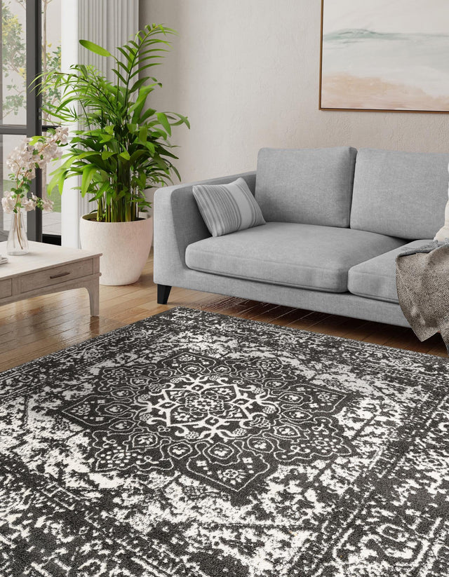 Dark Gray 5' 3 x 5' 3 Richmond Square Area Rug Vintage Distressed Look Traditional Design Carpet for Unique Home Interior Design for Sale at Rug Engine