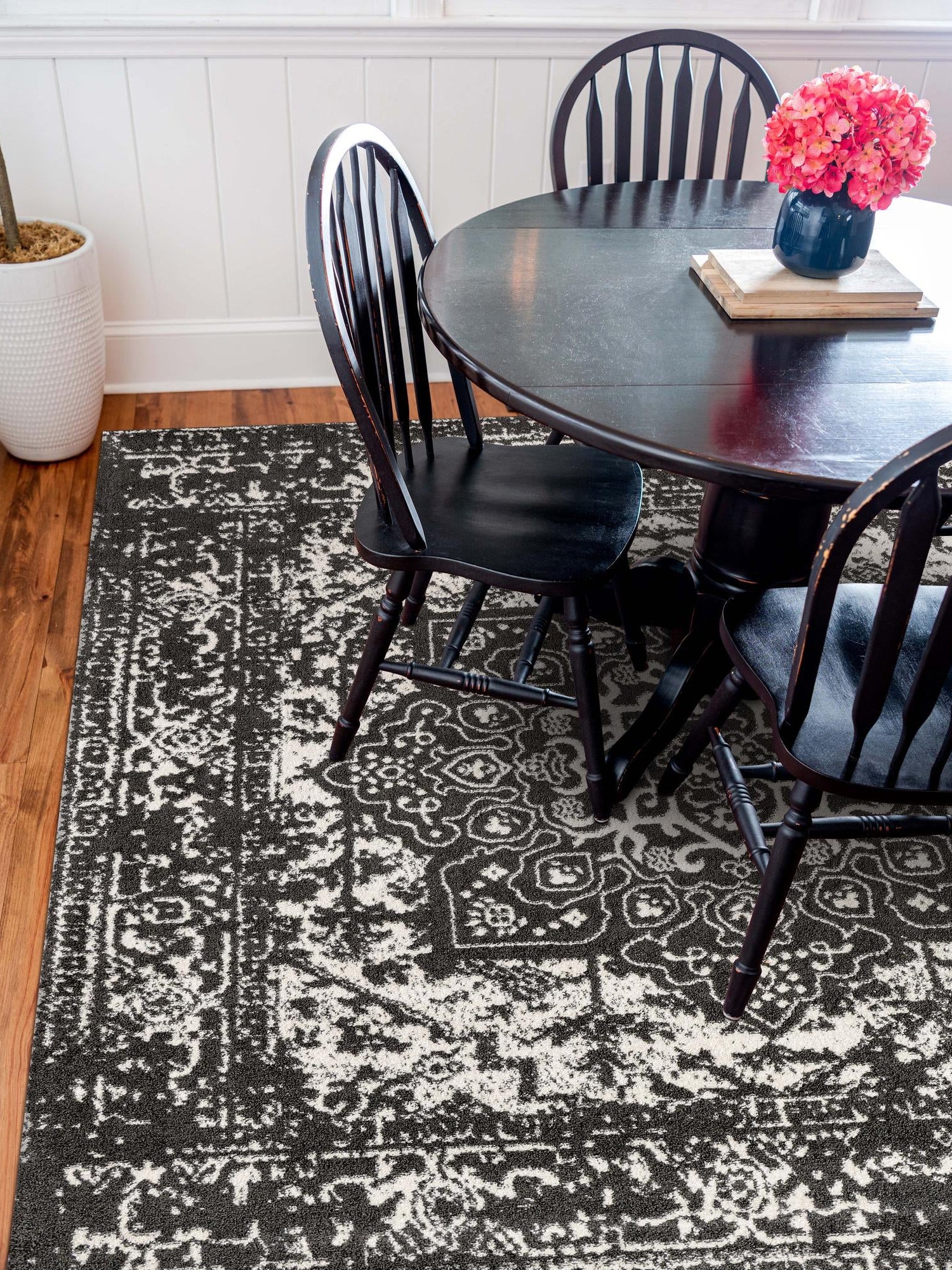 Dark Gray 7' 10 x 7' 10 Richmond Square Area Rug Vintage Distressed Look Traditional Design Carpet for Unique Home Interior Design for Sale at Rug Engine