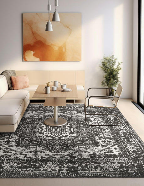 Dark Gray 5' 3 x 5' 3 Richmond Square Area Rug Vintage Distressed Look Traditional Design Carpet for Unique Home Interior Design for Sale at Rug Engine