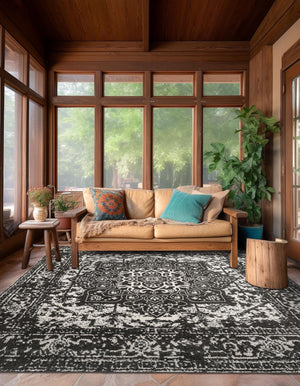 Dark Gray 5' 3 x 5' 3 Richmond Square Area Rug Vintage Distressed Look Traditional Design Carpet for Unique Home Interior Design for Sale at Rug Engine