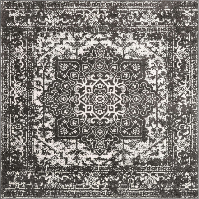 Dark Gray 7' 10 x 7' 10 Richmond Square Area Rug Vintage Distressed Look Traditional Design Carpet for Unique Home Interior Design for Sale at Rug Engine