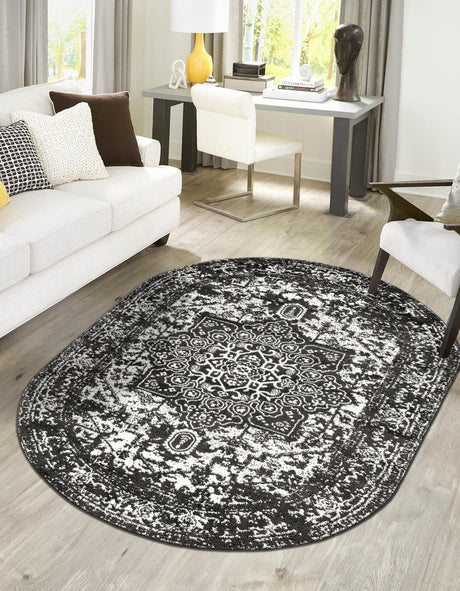 Dark Gray 5' 3 x 8' Richmond Oval Area Rug Vintage Distressed Look Traditional Design Carpet for Unique Home Interior Design for Sale at Rug Engine