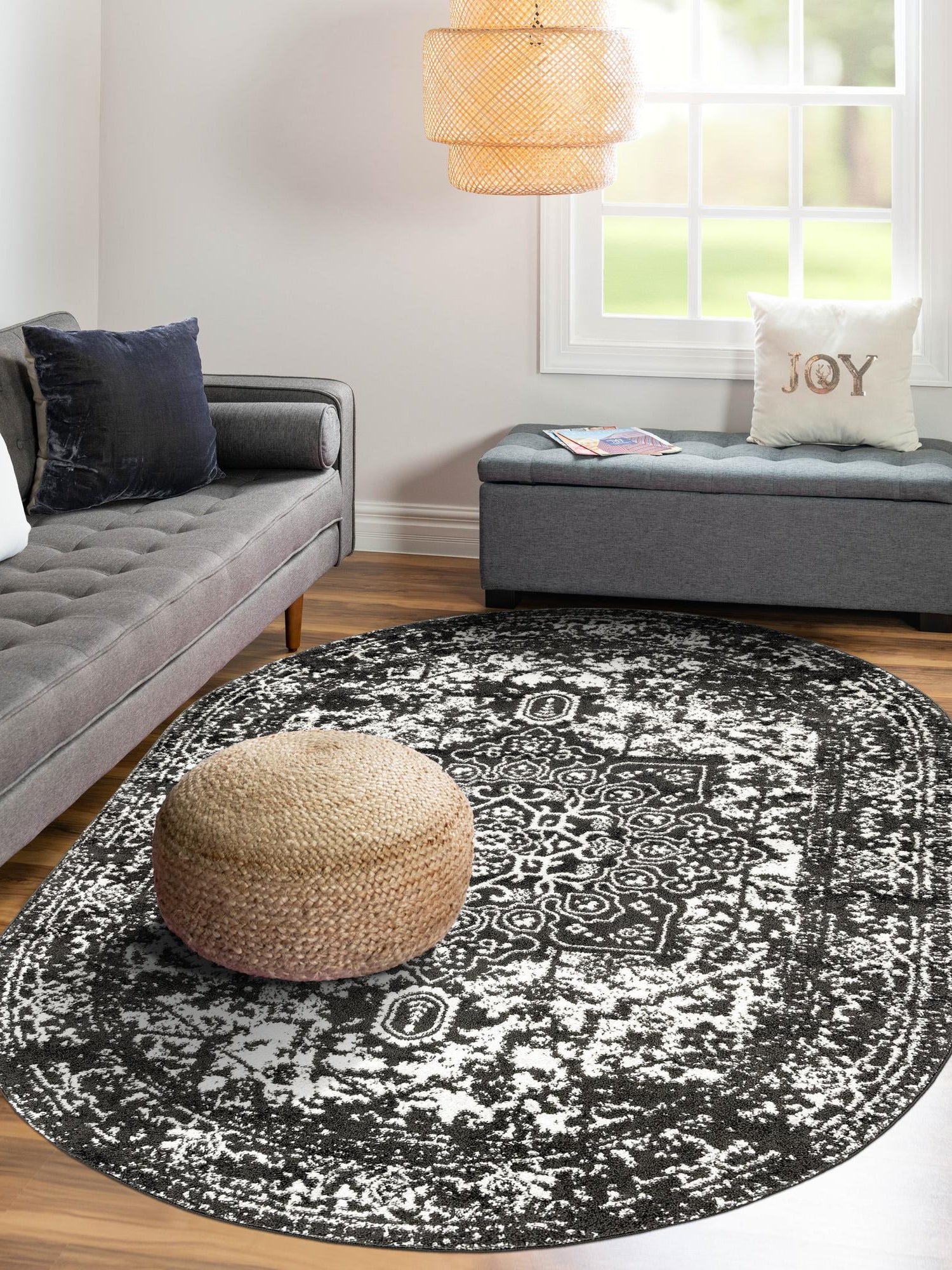 Dark Gray 5' 3 x 8' Richmond Oval Area Rug Vintage Distressed Look Traditional Design Carpet for Unique Home Interior Design for Sale at Rug Engine