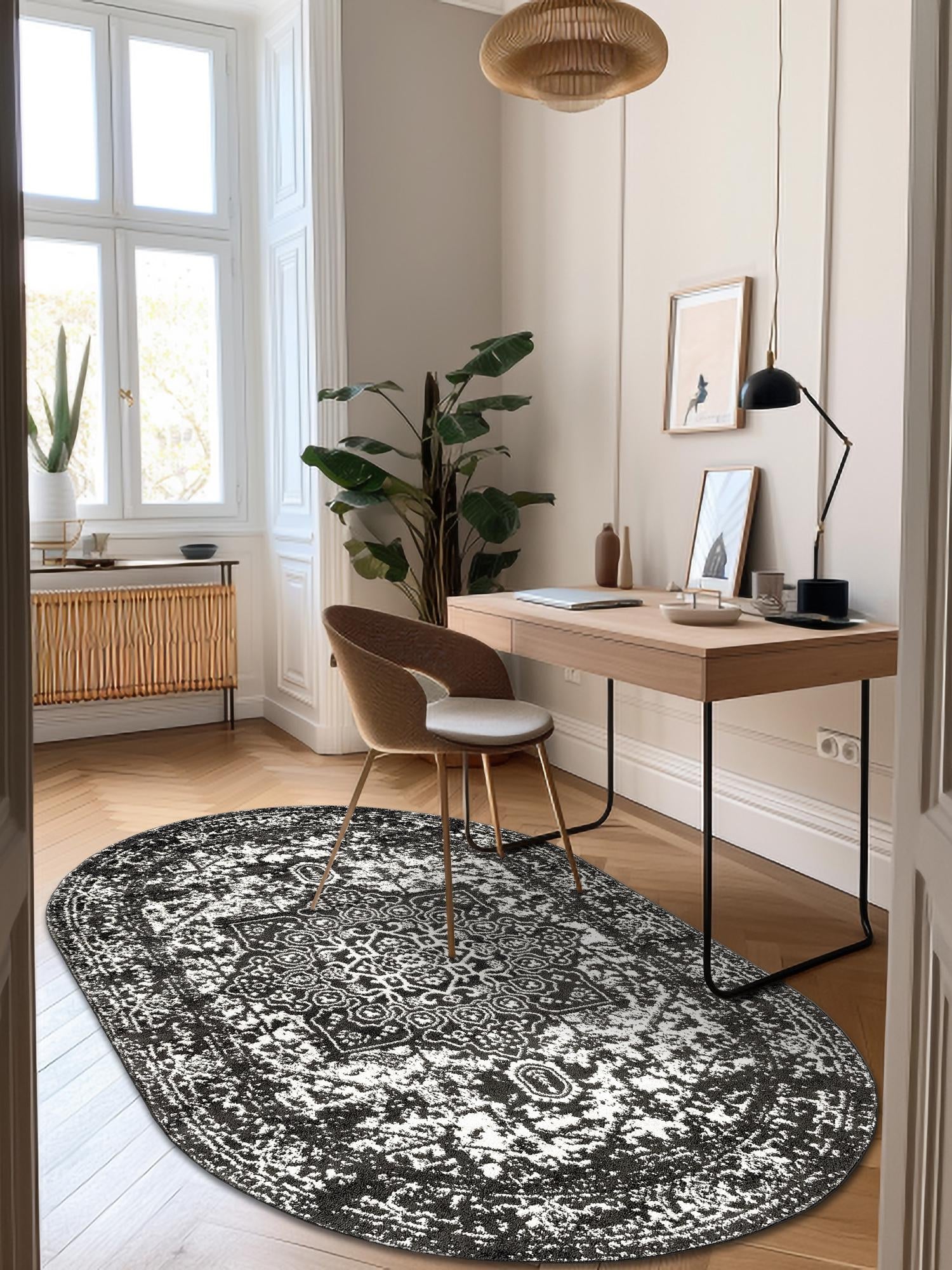 Dark Gray 5' 3 x 8' Richmond Oval Area Rug Vintage Distressed Look Traditional Design Carpet for Unique Home Interior Design for Sale at Rug Engine
