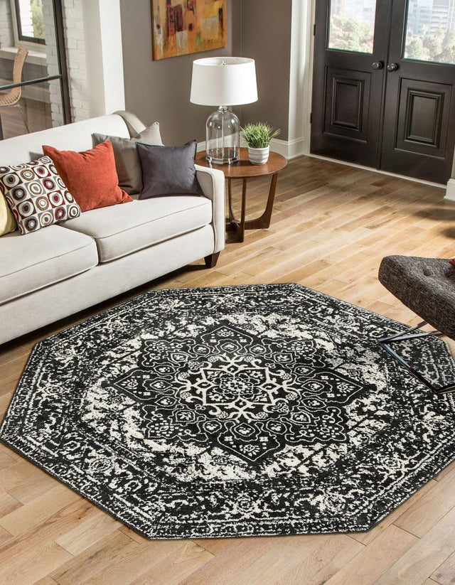Dark Gray 5' 3 x 5' 3 Richmond Octagon Area Rug Vintage Distressed Look Traditional Design Carpet for Unique Home Interior Design for Sale at Rug Engine