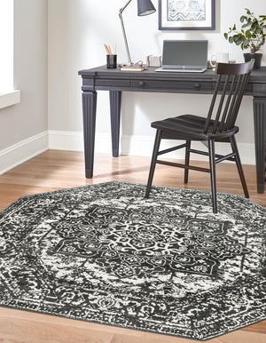 Dark Gray 5' 3 x 5' 3 Richmond Octagon Area Rug Vintage Distressed Look Traditional Design Carpet for Unique Home Interior Design for Sale at Rug Engine