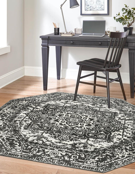 Dark Gray 5' 3 x 5' 3 Richmond Octagon Area Rug Vintage Distressed Look Traditional Design Carpet for Unique Home Interior Design for Sale at Rug Engine