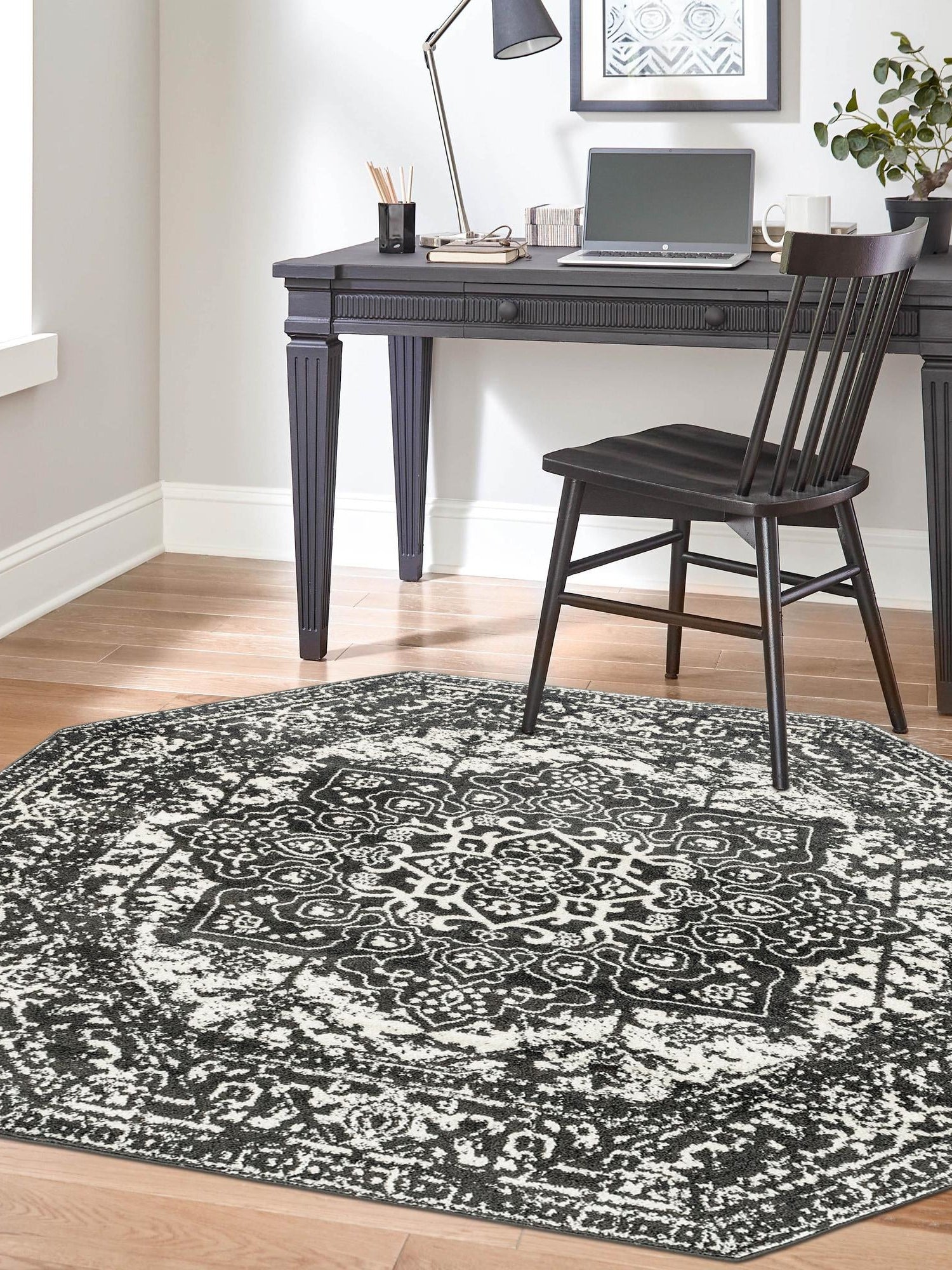 Dark Gray 7' 10 x 7' 10 Richmond Octagon Area Rug Vintage Distressed Look Traditional Design Carpet for Unique Home Interior Design for Sale at Rug Engine