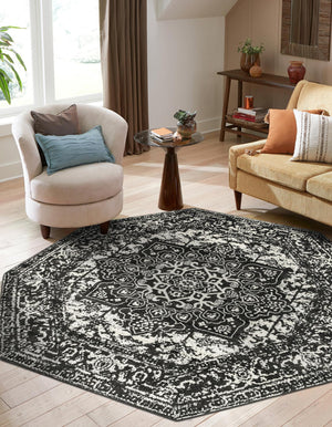 Dark Gray 7' 10 x 7' 10 Richmond Octagon Area Rug Vintage Distressed Look Traditional Design Carpet for Unique Home Interior Design for Sale at Rug Engine