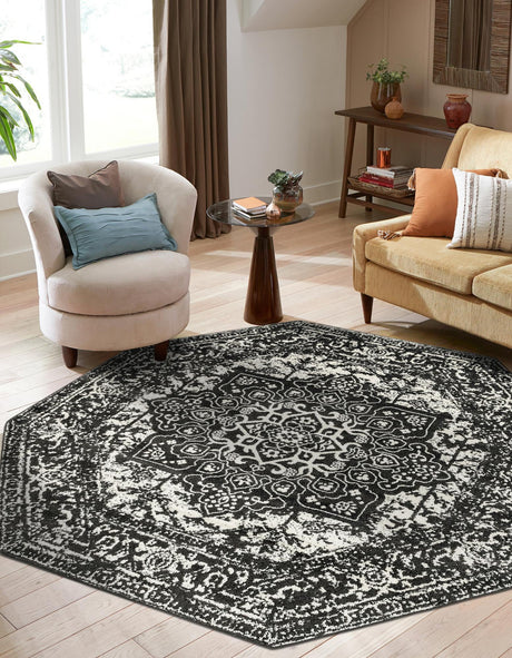 Dark Gray 7' 10 x 7' 10 Richmond Octagon Area Rug Vintage Distressed Look Traditional Design Carpet for Unique Home Interior Design for Sale at Rug Engine