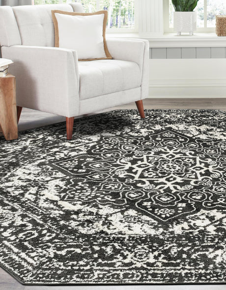 Dark Gray 5' 3 x 5' 3 Richmond Octagon Area Rug Vintage Distressed Look Traditional Design Carpet for Unique Home Interior Design for Sale at Rug Engine