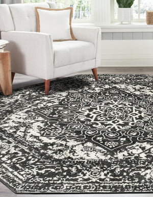 Dark Gray 7' 10 x 7' 10 Richmond Octagon Area Rug Vintage Distressed Look Traditional Design Carpet for Unique Home Interior Design for Sale at Rug Engine