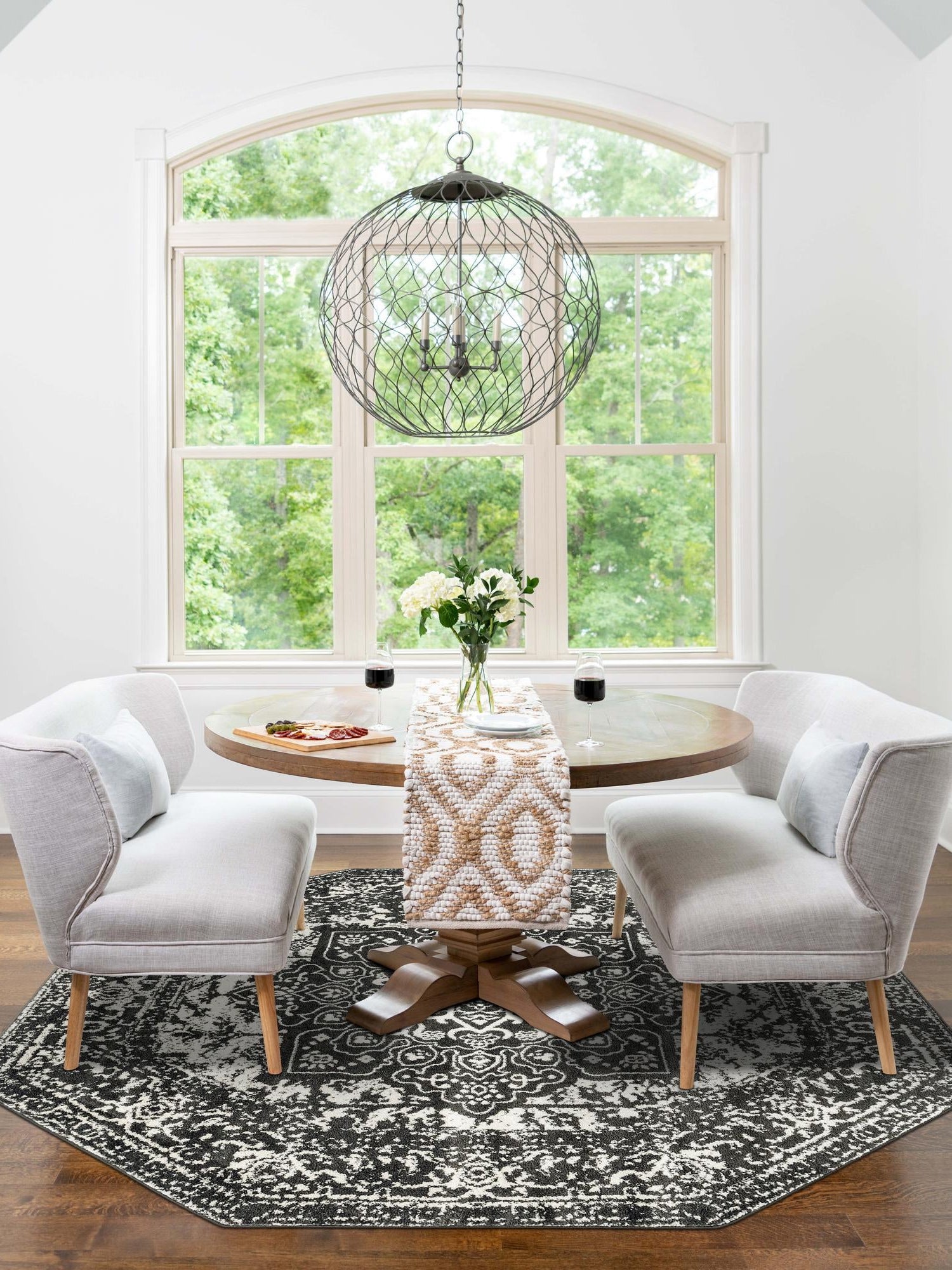Dark Gray 7' 10 x 7' 10 Richmond Octagon Area Rug Vintage Distressed Look Traditional Design Carpet for Unique Home Interior Design for Sale at Rug Engine