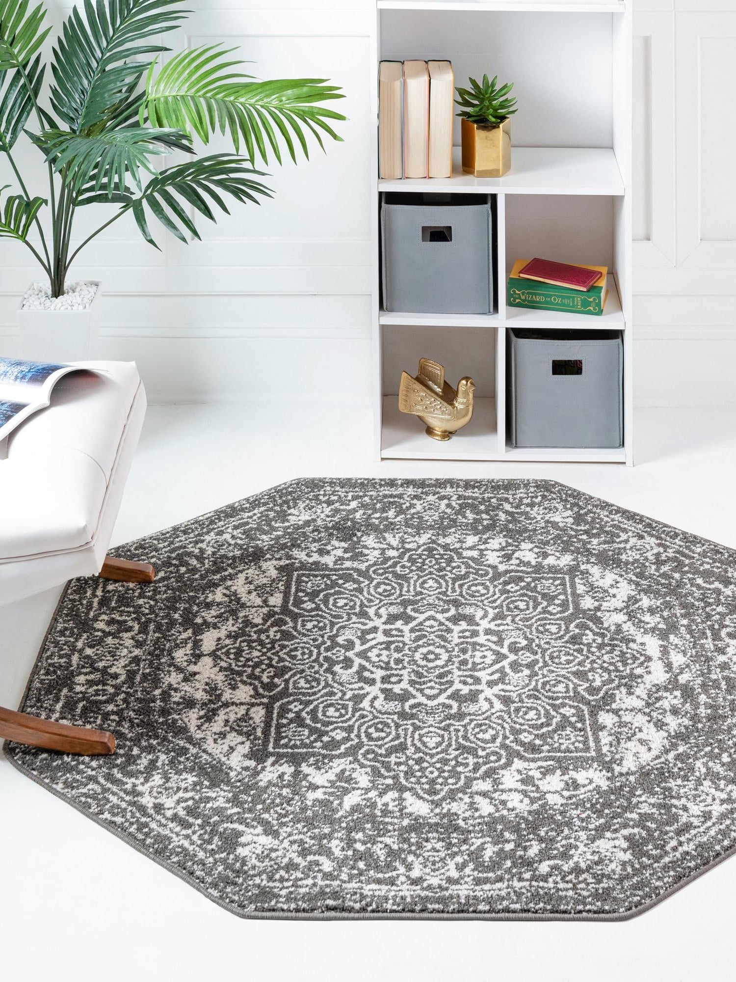 Dark Gray 7' 10 x 7' 10 Richmond Octagon Area Rug Vintage Distressed Look Traditional Design Carpet for Unique Home Interior Design for Sale at Rug Engine