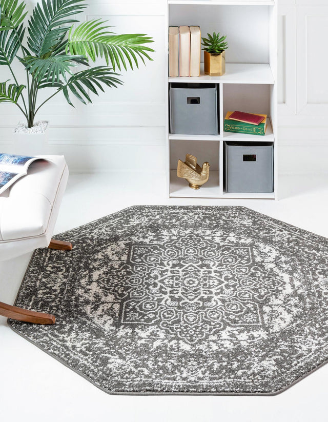 Dark Gray 7' 10 x 7' 10 Richmond Octagon Area Rug Vintage Distressed Look Traditional Design Carpet for Unique Home Interior Design for Sale at Rug Engine