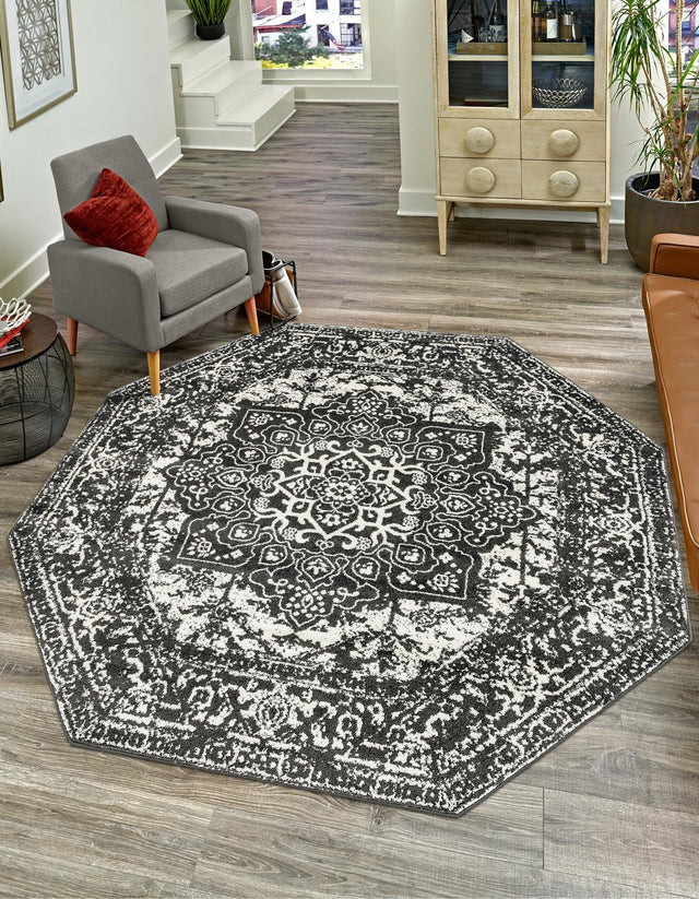 Dark Gray 7' 10 x 7' 10 Richmond Octagon Area Rug Vintage Distressed Look Traditional Design Carpet for Unique Home Interior Design for Sale at Rug Engine