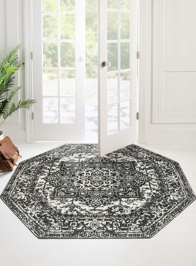 Dark Gray 5' 3 x 5' 3 Richmond Octagon Area Rug Vintage Distressed Look Traditional Design Carpet for Unique Home Interior Design for Sale at Rug Engine