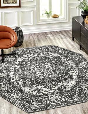 Dark Gray 5' 3 x 5' 3 Richmond Octagon Area Rug Vintage Distressed Look Traditional Design Carpet for Unique Home Interior Design for Sale at Rug Engine