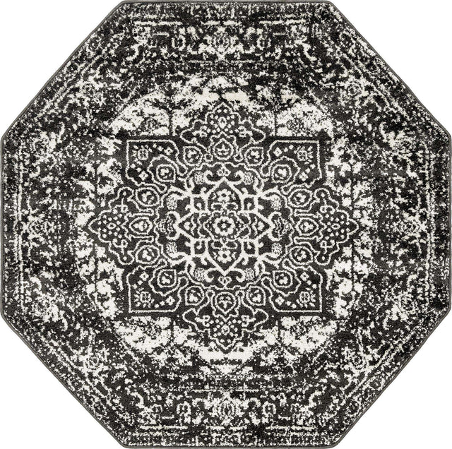 Dark Gray 5' 3 x 5' 3 Richmond Octagon Area Rug Vintage Distressed Look Traditional Design Carpet for Unique Home Interior Design for Sale at Rug Engine