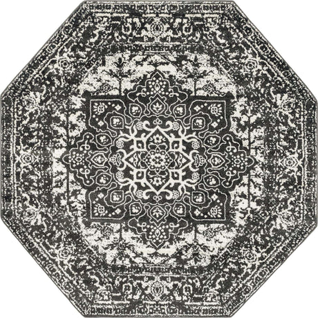 Dark Gray 7' 10 x 7' 10 Richmond Octagon Area Rug Vintage Distressed Look Traditional Design Carpet for Unique Home Interior Design for Sale at Rug Engine