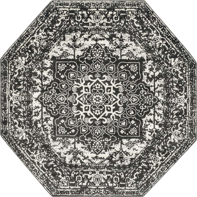 Dark Gray 7' 10 x 7' 10 Richmond Octagon Area Rug Vintage Distressed Look Traditional Design Carpet for Unique Home Interior Design for Sale at Rug Engine