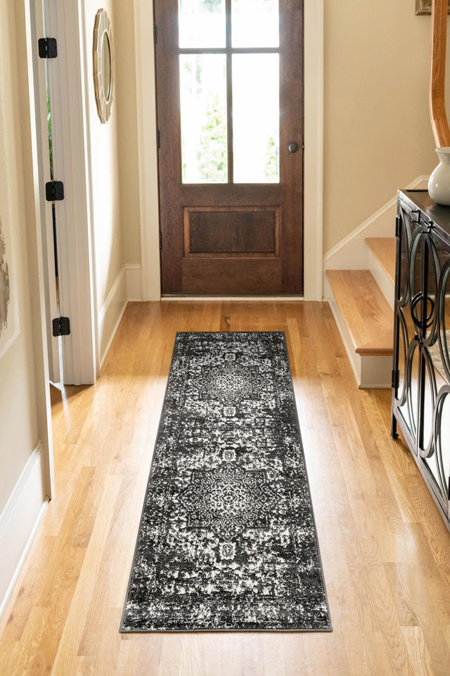 Dark Gray 2' 7 x 12' Richmond Runner Area Rug Vintage Distressed Look Traditional Design Carpet for Unique Home Interior Design for Sale at Rug Engine