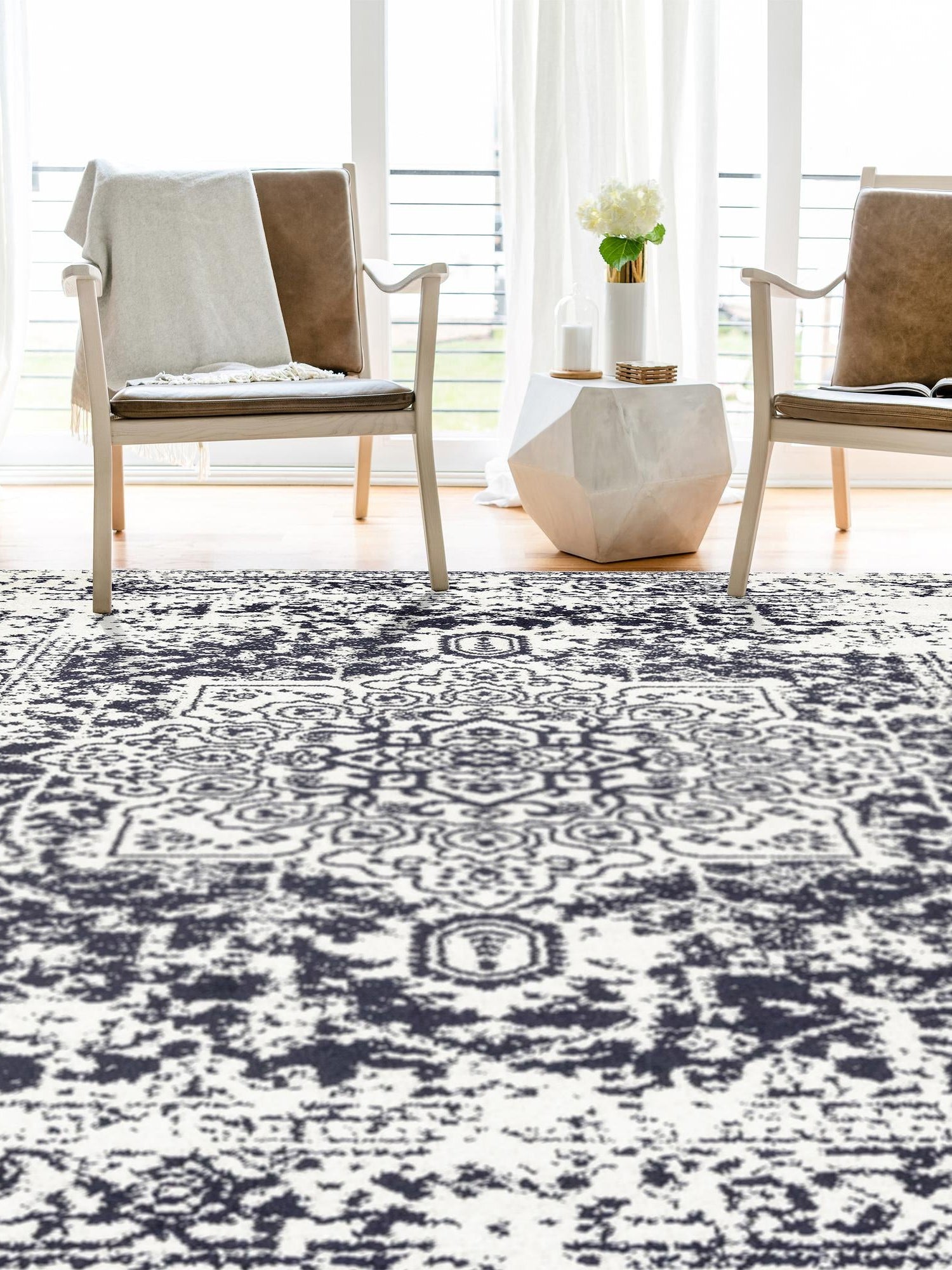Blue 9' x 12' Richmond Rectangle Area Rug Vintage Distressed Look Traditional Design Carpet for Unique Home Interior Design for Sale at Rug Engine
