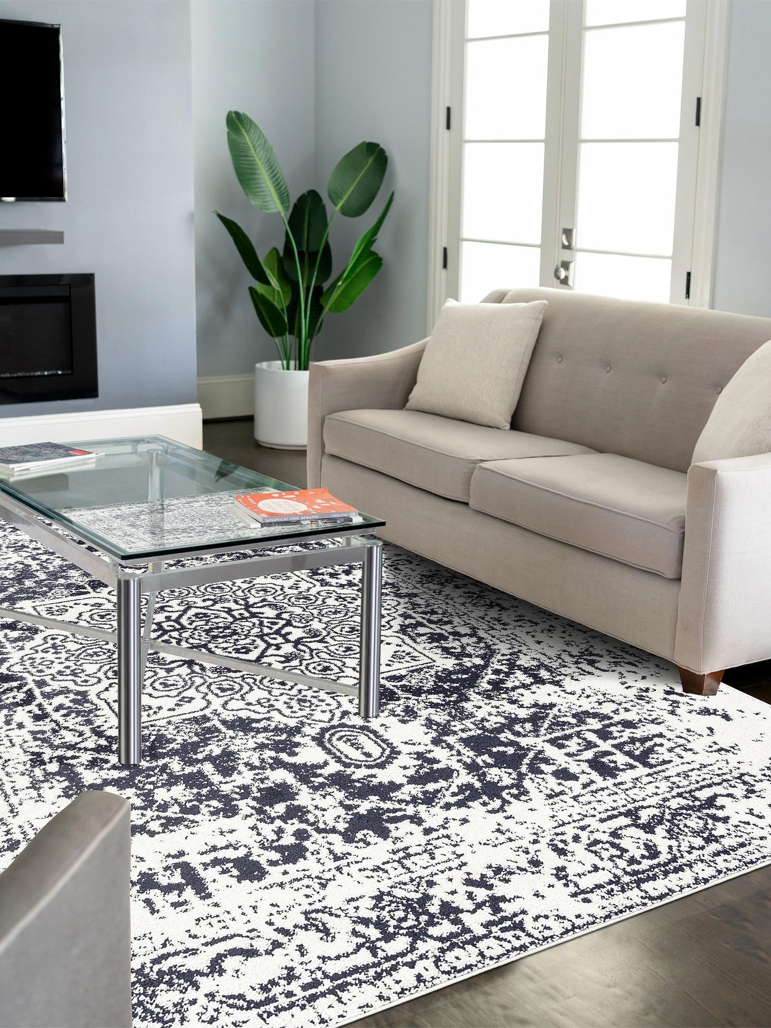 Blue 7' 1 x 10' Richmond Rectangle Area Rug Vintage Distressed Look Traditional Design Carpet for Unique Home Interior Design for Sale at Rug Engine