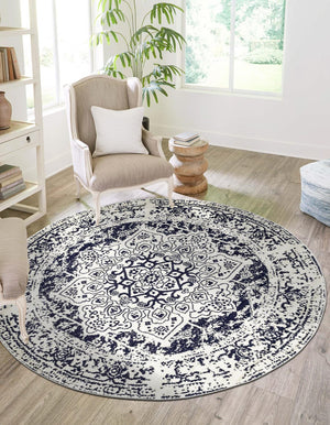 Blue 3' 1 x 3' 1 Richmond Round Area Rug Vintage Distressed Look Traditional Design Carpet for Unique Home Interior Design for Sale at Rug Engine