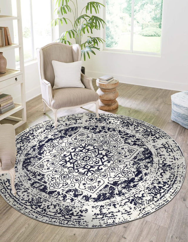 Blue 3' 1 x 3' 1 Richmond Round Area Rug Vintage Distressed Look Traditional Design Carpet for Unique Home Interior Design for Sale at Rug Engine