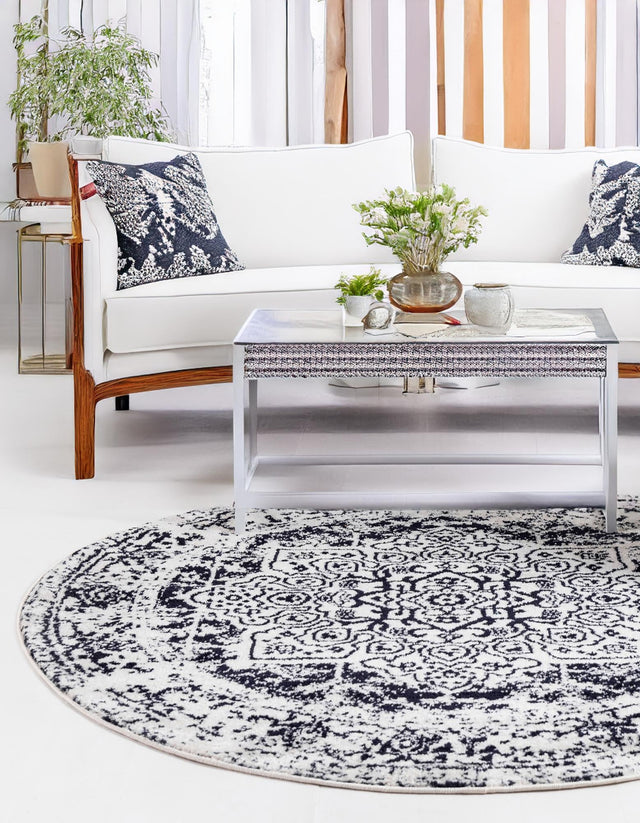 Blue 3' 1 x 3' 1 Richmond Round Area Rug Vintage Distressed Look Traditional Design Carpet for Unique Home Interior Design for Sale at Rug Engine