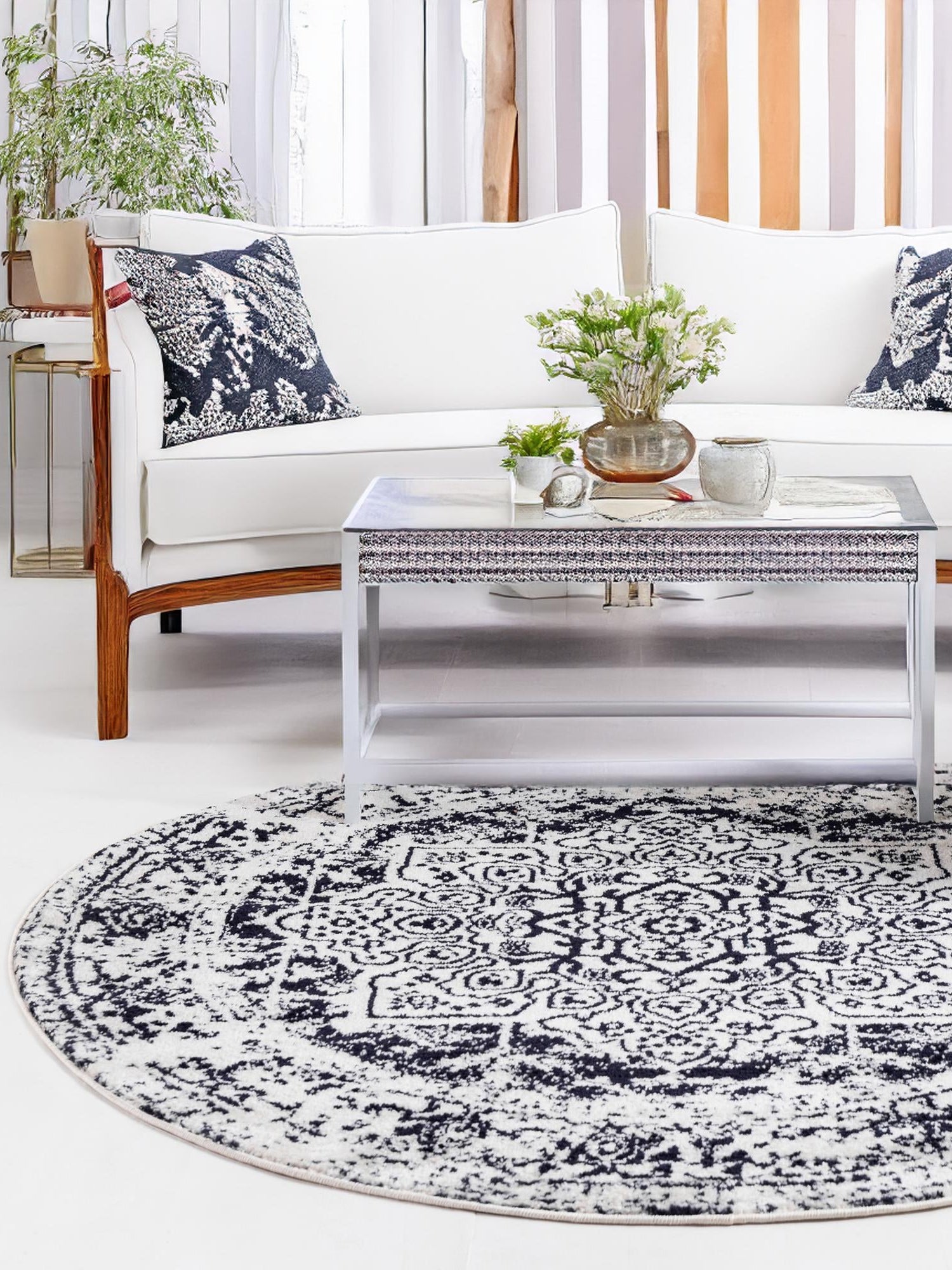 Blue 5' 3 x 5' 3 Richmond Round Area Rug Vintage Distressed Look Traditional Design Carpet for Unique Home Interior Design for Sale at Rug Engine