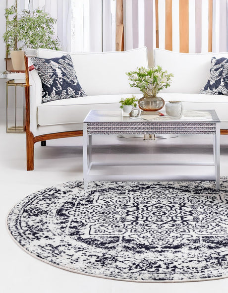 Blue 7' 10 x 7' 10 Richmond Round Area Rug Vintage Distressed Look Traditional Design Carpet for Unique Home Interior Design for Sale at Rug Engine