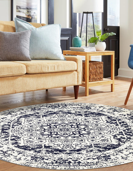 Blue 3' 1 x 3' 1 Richmond Round Area Rug Vintage Distressed Look Traditional Design Carpet for Unique Home Interior Design for Sale at Rug Engine