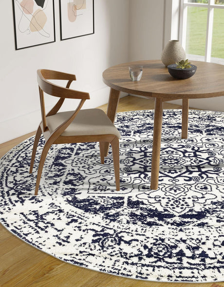 Blue 7' 10 x 7' 10 Richmond Round Area Rug Vintage Distressed Look Traditional Design Carpet for Unique Home Interior Design for Sale at Rug Engine