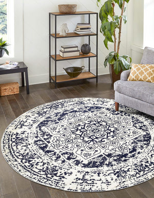 Blue 5' 3 x 5' 3 Richmond Round Area Rug Vintage Distressed Look Traditional Design Carpet for Unique Home Interior Design for Sale at Rug Engine